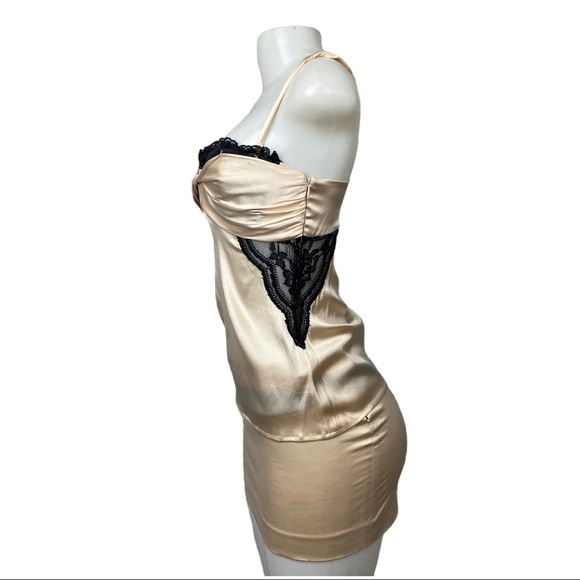 VTG Y2K Bebe Champagne Corset Top & Mini Skirt Set XS/2 - Picture 4 of 11